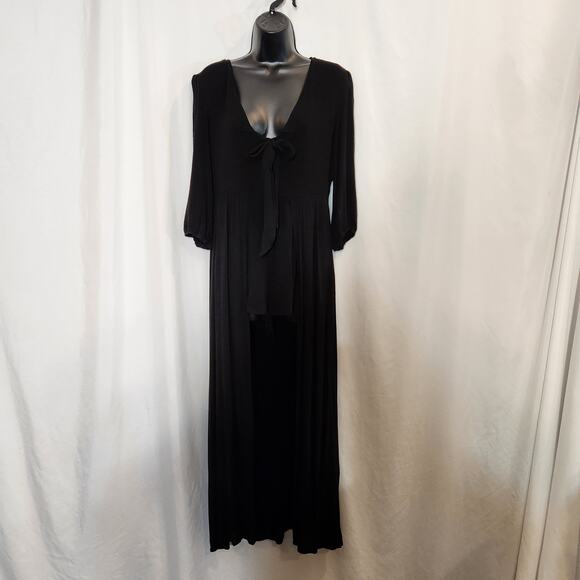 PINK LILY Black Tie Front Ribbed Duster Romper Goth Witchy Witch Womens Large L - Picture 1 of 12